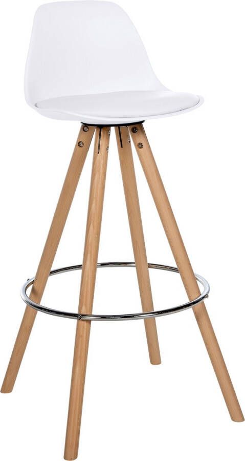 Clp Corbin Barkruk Met rugleuning Hout rond frame Kunstleer wit natura