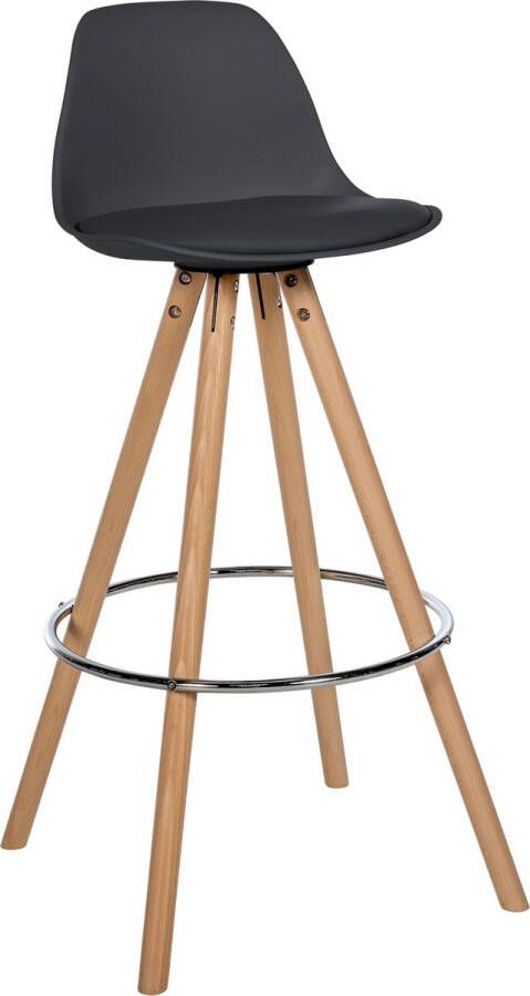 Clp Corbin Barkruk Met rugleuning Hout rond frame Kunstleer zwart natura