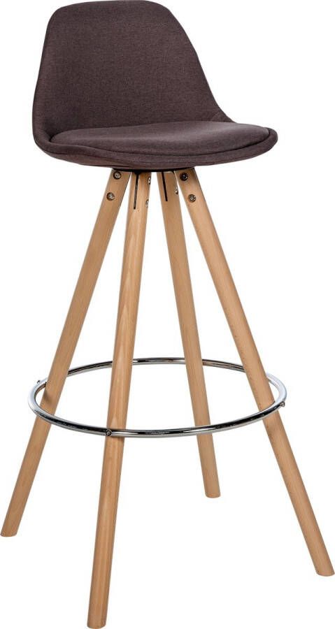 CLP Corbin Barkruk Met rugleuning Hout rond frame Stof bruin natura