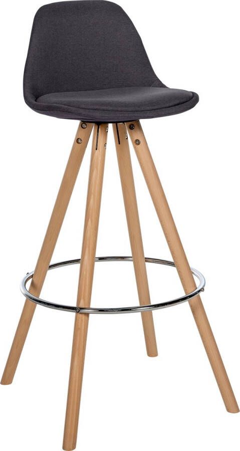 CLP Corbin Barkruk Met rugleuning Hout rond frame Stof donkergrijs natura