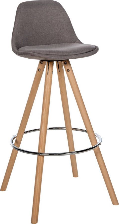 CLP Corbin Barkruk Met rugleuning Hout rond frame Stof taupe natura