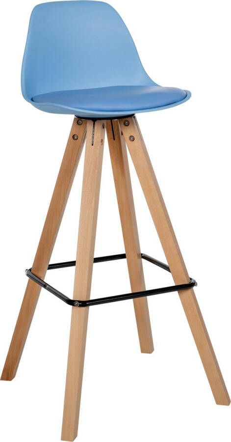 CLP Corbin Barkruk Met rugleuning Hout Vierkant frame Kunstleer natura blauw