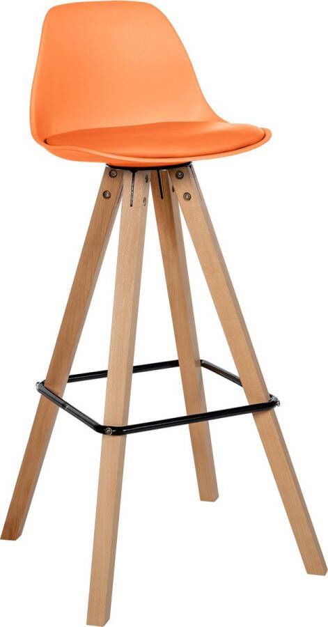 Clp Corbin Barkruk Met rugleuning Hout Vierkant frame Kunstleer oranje natura