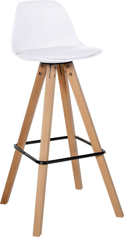 Clp Corbin Barkruk Met rugleuning Hout Vierkant frame Kunstleer wit natura