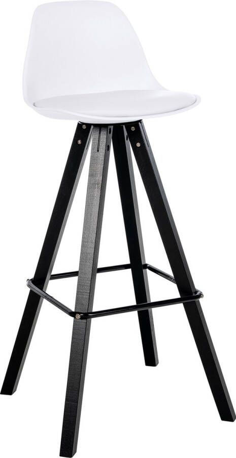 Clp Corbin Barkruk Met rugleuning Hout Vierkant frame Kunstleer wit zwart