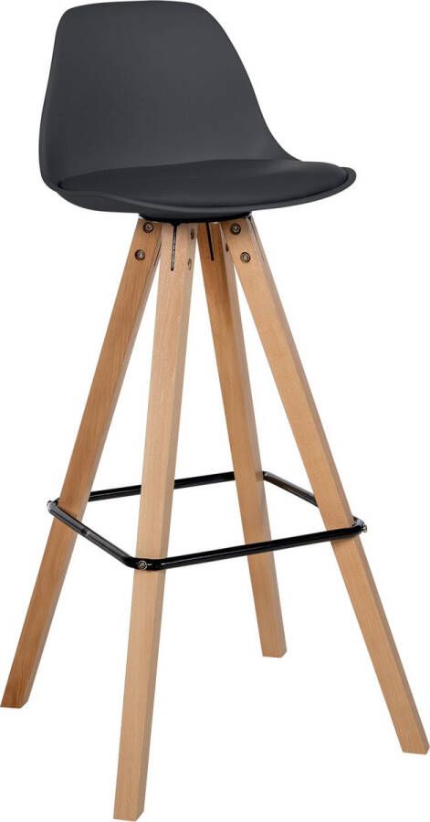 Clp Corbin Barkruk Met rugleuning Hout Vierkant frame Kunstleer zwart natura