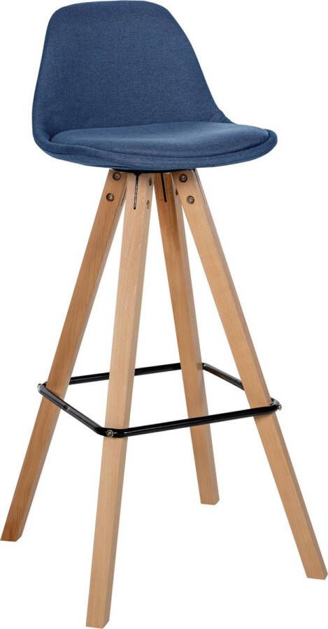 CLP Corbin Barkruk Met rugleuning Hout Vierkant frame Stof blauw natura