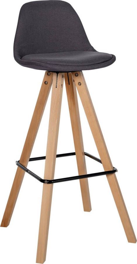 CLP Corbin Barkruk Met rugleuning Hout Vierkant frame Stof natura donkergrijs