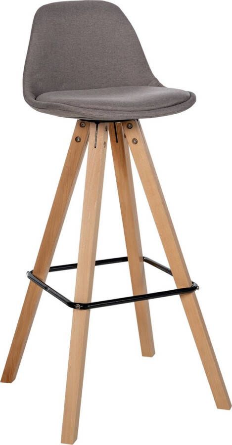 CLP Corbin Barkruk Met rugleuning Hout Vierkant frame Stof taupe natura