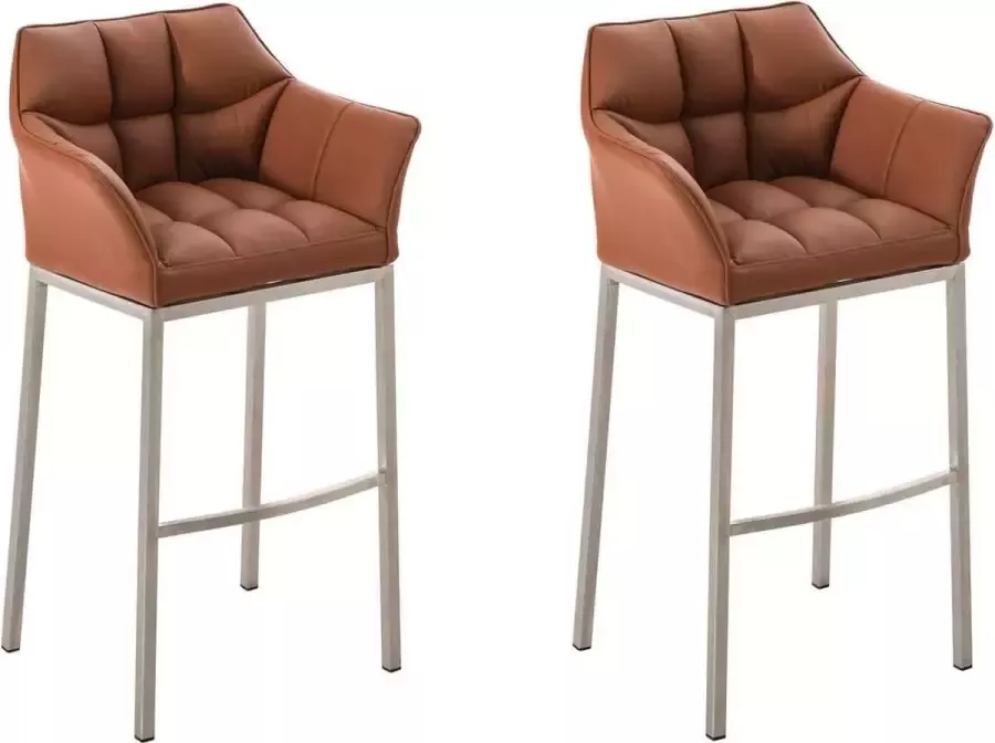 Clp Damaso Set van 2 barkrukken Kunstleer lichtbruin Onderstel roestvrij staal