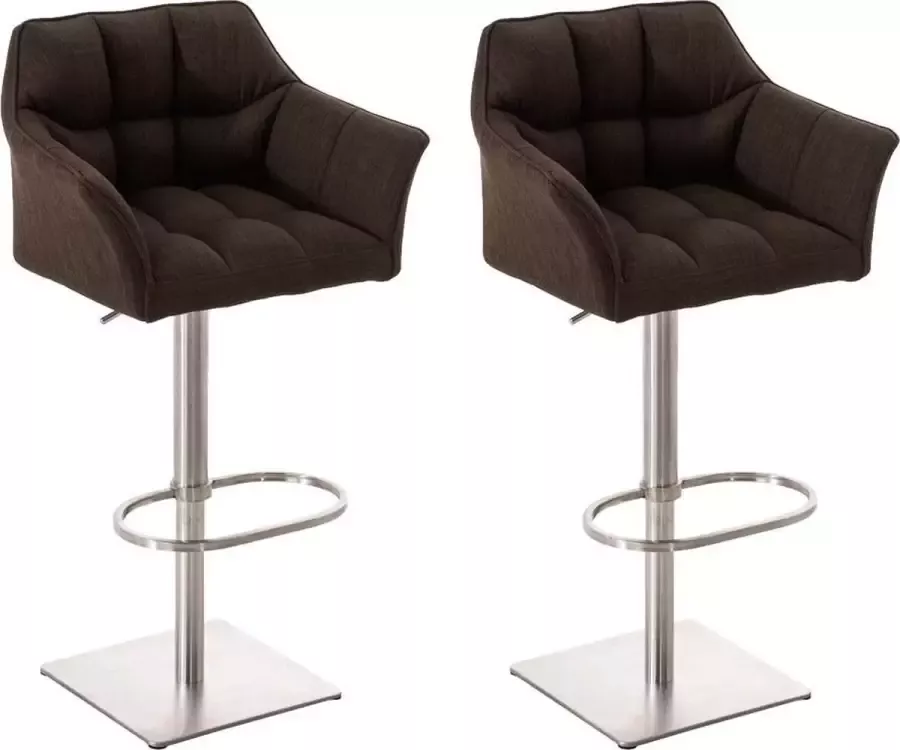 CLP Damaso Set van 2 barkrukken armleuning met rugleuning met voetensteun verstelbaar Stof bruin roestvrij staal - Foto 2