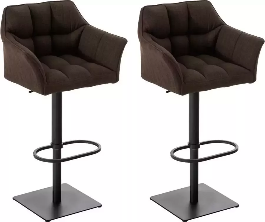 CLP Damaso Set van 2 barkrukken armleuning met rugleuning met voetensteun verstelbaar Stof bruin zwart - Foto 2