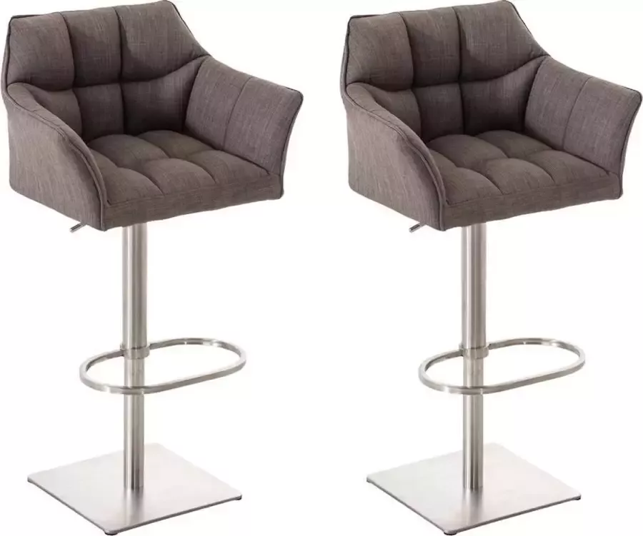 CLP Damaso Set van 2 barkrukken armleuning met rugleuning met voetensteun verstelbaar Stof grijs roestvrij staal