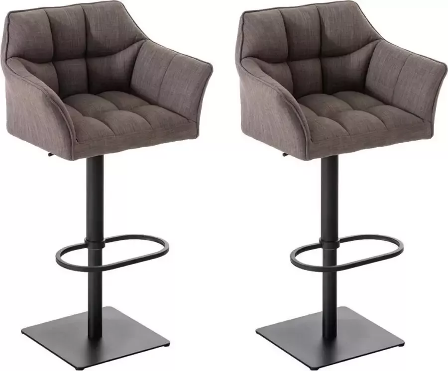 CLP Damaso Set van 2 barkrukken armleuning met rugleuning met voetensteun verstelbaar Stof grijs zwart