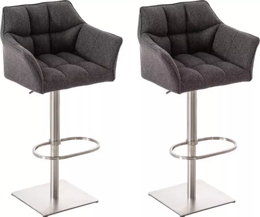 Clp Damaso Set van 2 barkrukken Stof titanium grijs roestvrij staal