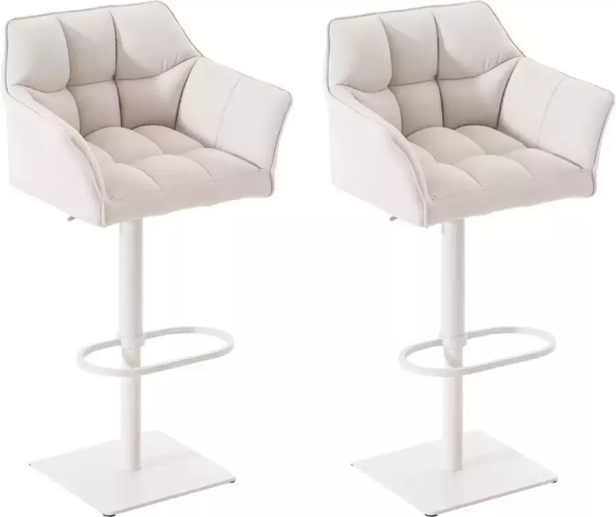 CLP Damaso Set van 2 barkrukken armleuning met rugleuning met voetensteun verstelbaar Stof wit