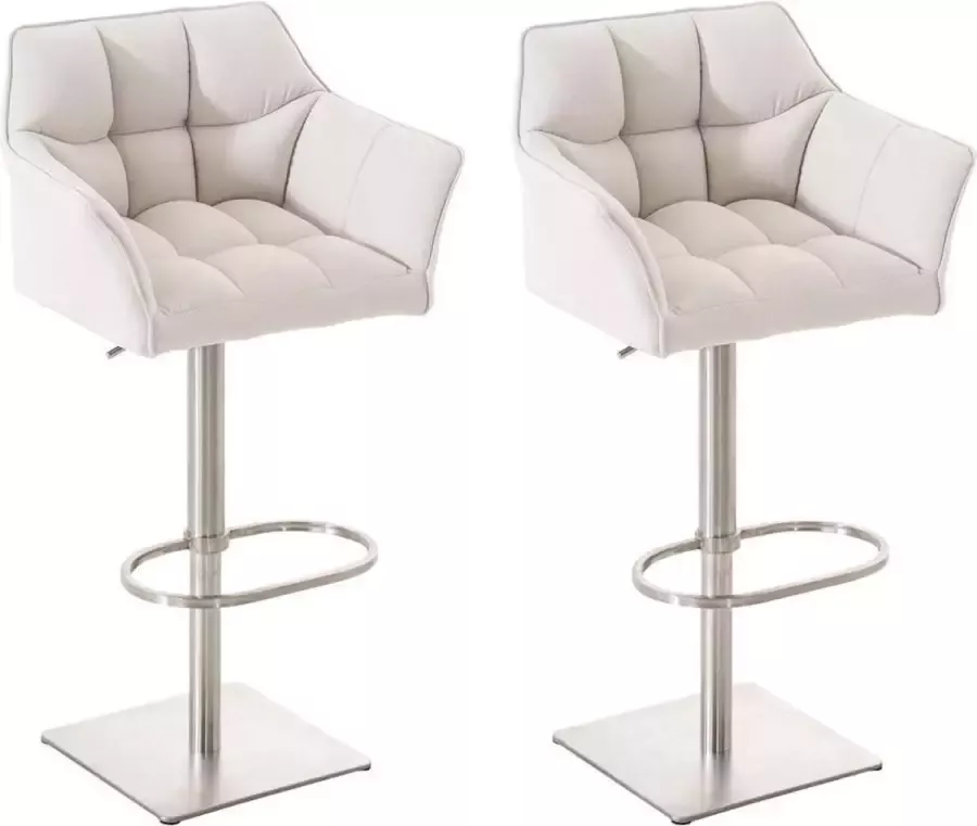 CLP Damaso Set van 2 barkrukken armleuning met rugleuning met voetensteun verstelbaar Stof wit roestvrij staal - Foto 2