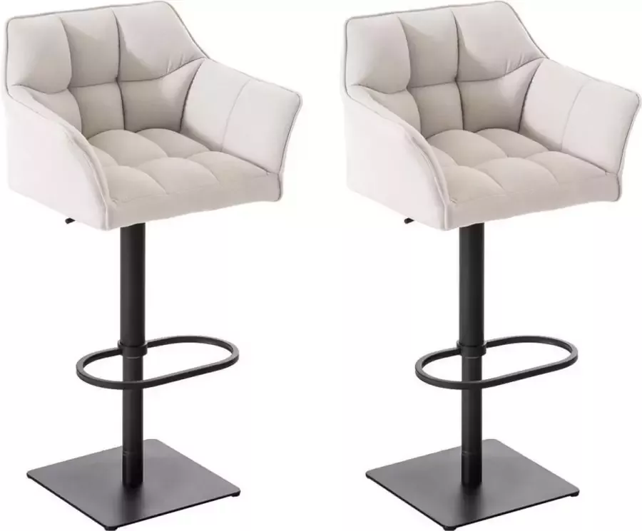 CLP Damaso Set van 2 barkrukken armleuning met rugleuning met voetensteun verstelbaar Stof wit zwart - Foto 2