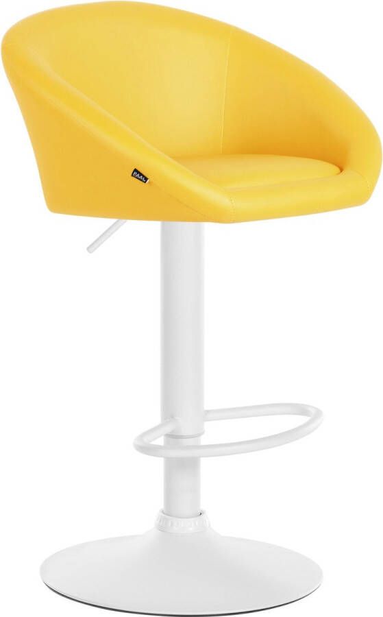 Clp Davie Barkruk Met rugleuning Verstelbaar Voetsteun Kunstleer Metaal mat wit geel