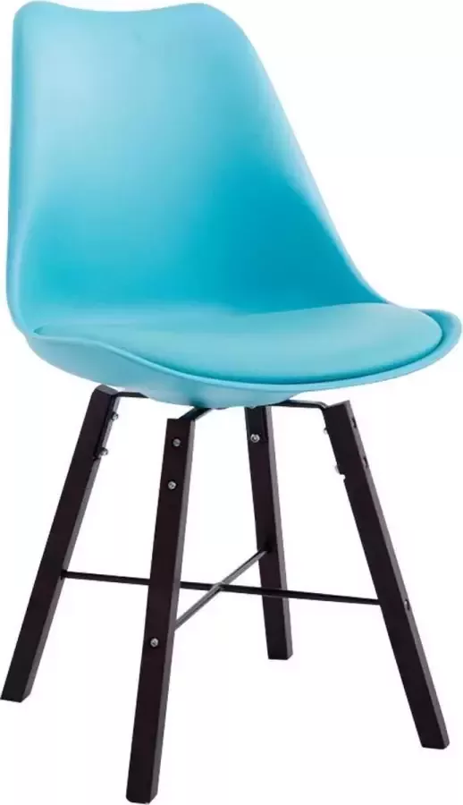 Clp Design retro bezoekersstoel LAFFONT eetkamerstoel kuipstoel hout kunstleer blauw cappuccino