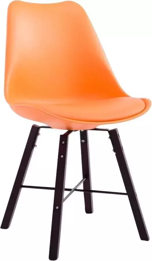 Clp Design retro bezoekersstoel LAFFONT eetkamerstoel kuipstoel hout kunstleer oranje cappuccino