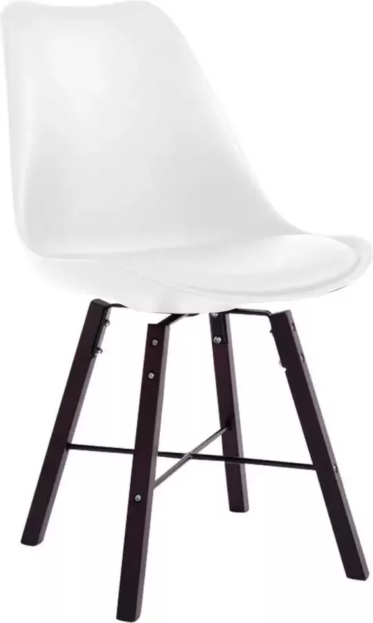 Clp Design retro bezoekersstoel LAFFONT eetkamerstoel kuipstoel hout kunstleer wit cappuccino