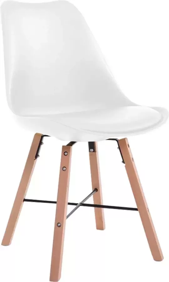 Clp Design retro bezoekersstoel LAFFONT eetkamerstoel kuipstoel hout kunstleer wit natura