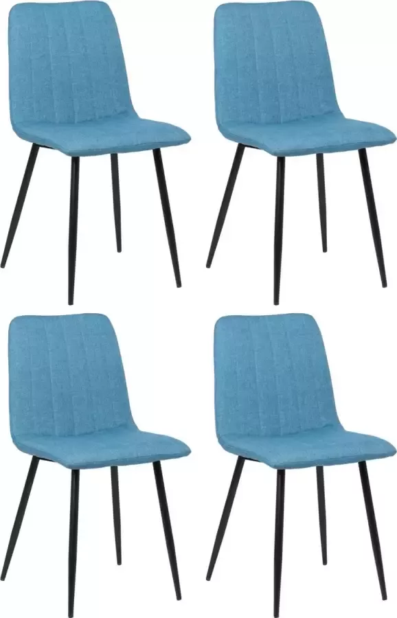 Clp Dijon Set van 4 Eetkamerstoelen Zonder armleuning Metaal onderstel blauw Stof - Foto 2