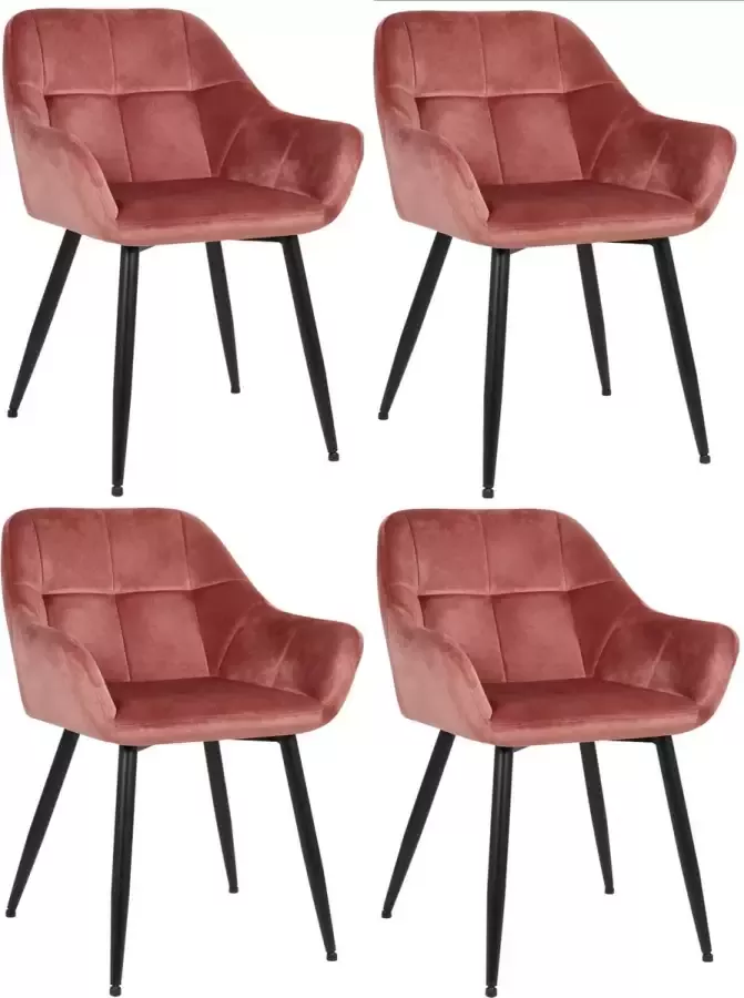 Clp Emia Set van 4 eetkamerstoelen Met armleuning Velvet Fluweel roze Fluweel