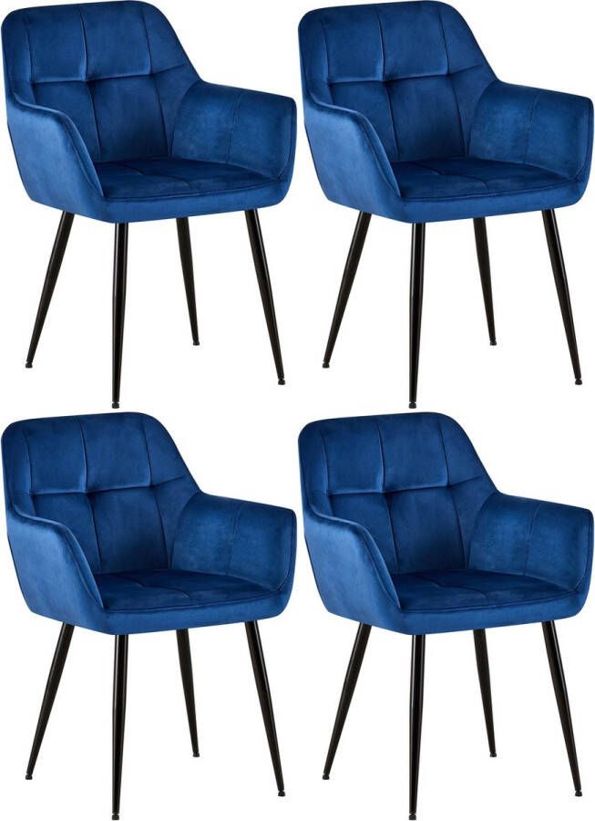 Clp Emia Set van 4 eetkamerstoelen Met armleuning Velvet Fluweel blauw Fluweel