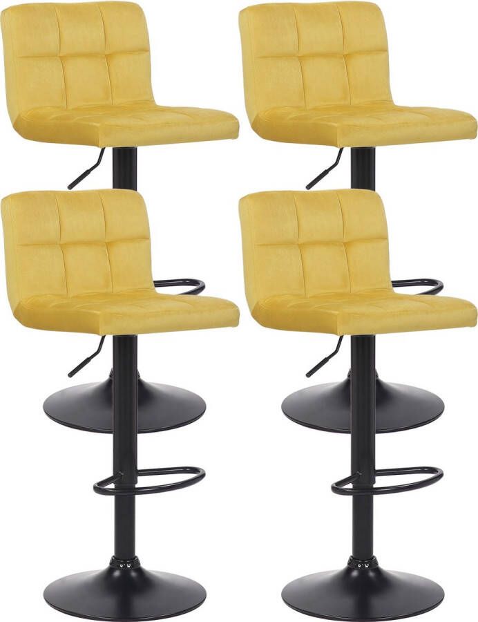 Clp Feni Set van 4 barkrukken Met rugleuning Verstelbaar Velvet Fluweel geel