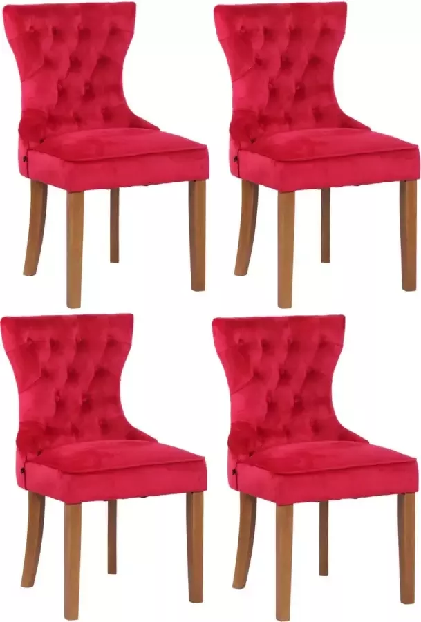 Clp Franca Set van 4 eetkamerstoelen Fluweel rood antiek licht