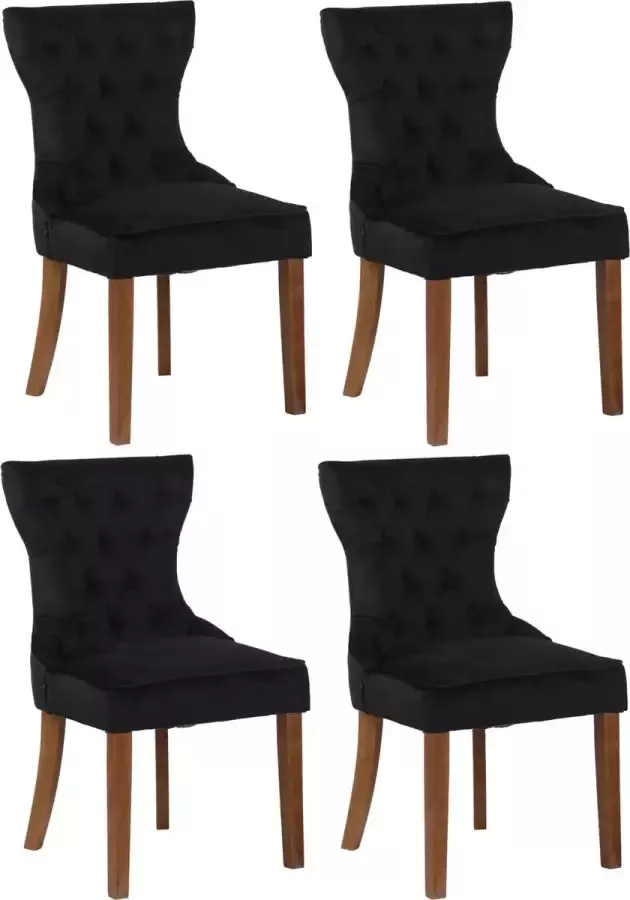 Clp Franca Set van 4 eetkamerstoelen Fluweel zwart antiek licht