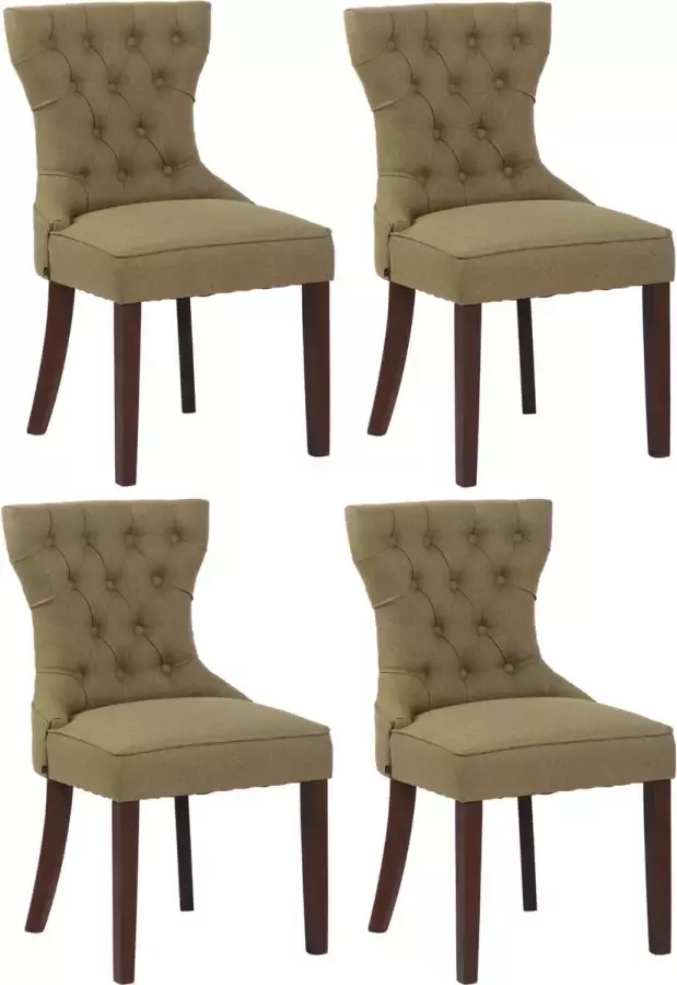 Clp Franca Set van 4 eetkamerstoelen Stof groen antiek