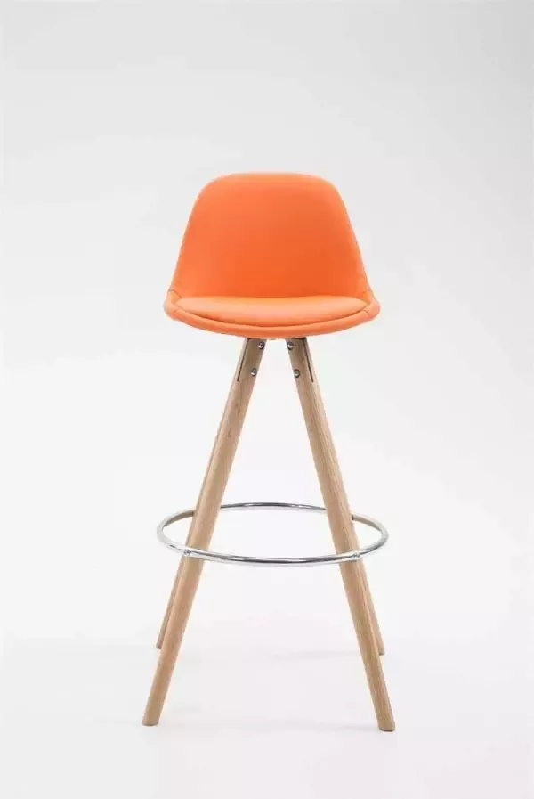 Clp Franklin Barkruk Rond frame Volledig Bekleed Kunstleer oranje natura (eik)