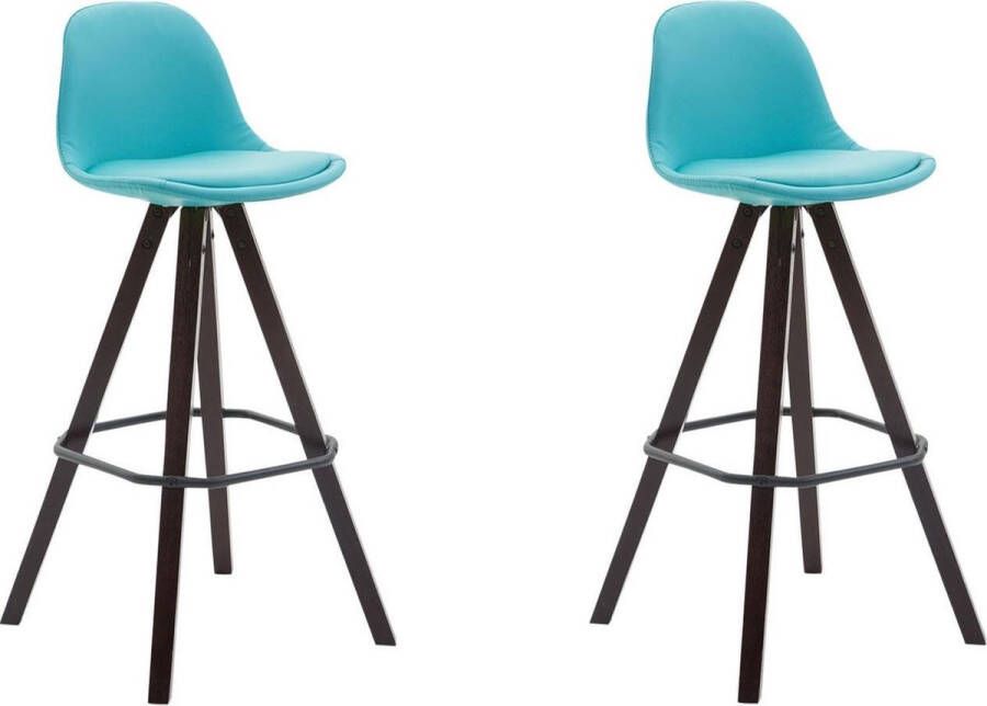 Clp Franklin Set van 2 barkrukken Vierkant frame Kunstleer Blauw Houten onderstel kleur : Cappuccino - Foto 1