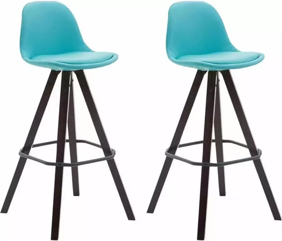 Clp Franklin Set van 2 barkrukken Vierkant frame Kunstleer Blauw Houten onderstel kleur : Cappucino (eiken)