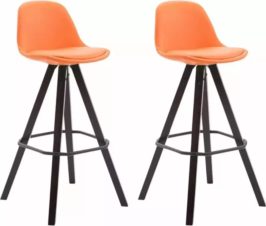 Clp Franklin Set van 2 barkrukken Vierkant frame Kunstleer Oranje Houten onderstel kleur : Cappucino (eiken)