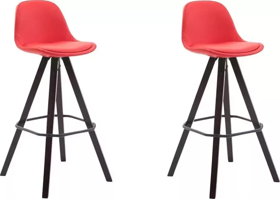 Clp Franklin Set van 2 barkrukken Vierkant frame Kunstleer Rood Houten onderstel kleur : Cappuccino