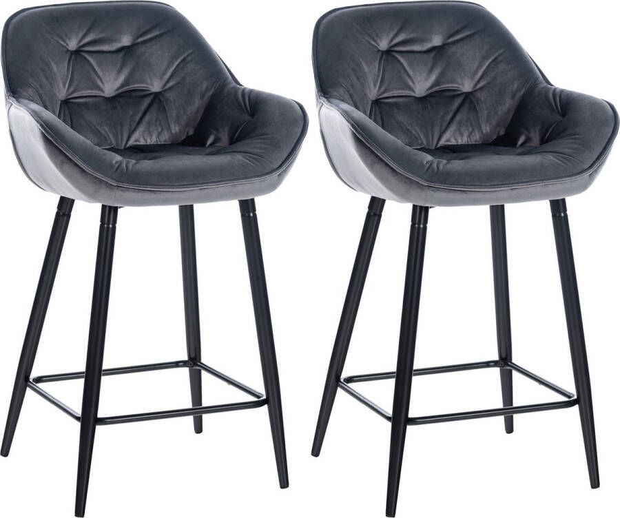 CLP Gibson 76 Set van 2 barkrukken Met armleuning Met rugleuning Fluweel Velvet donkergrijs