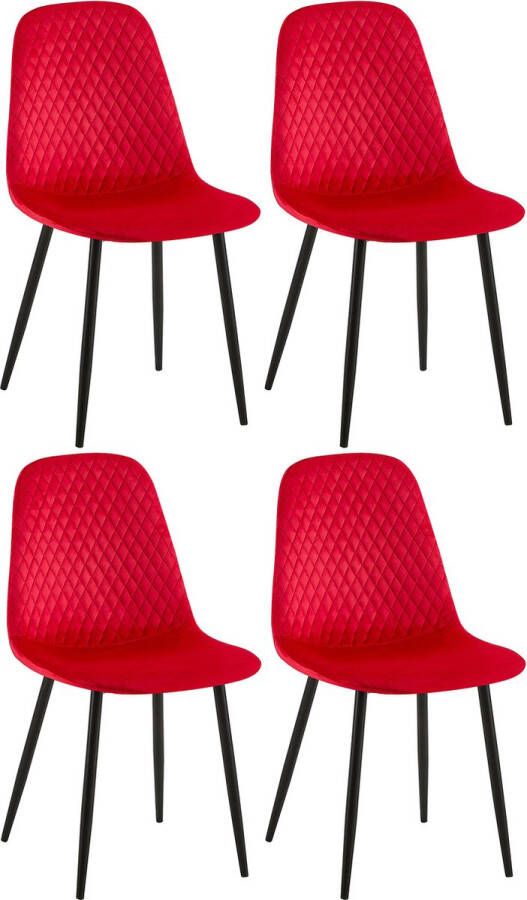 Clp Giverny Set van 4 eetkamerstoelen zonder armleuning rood Fluweel