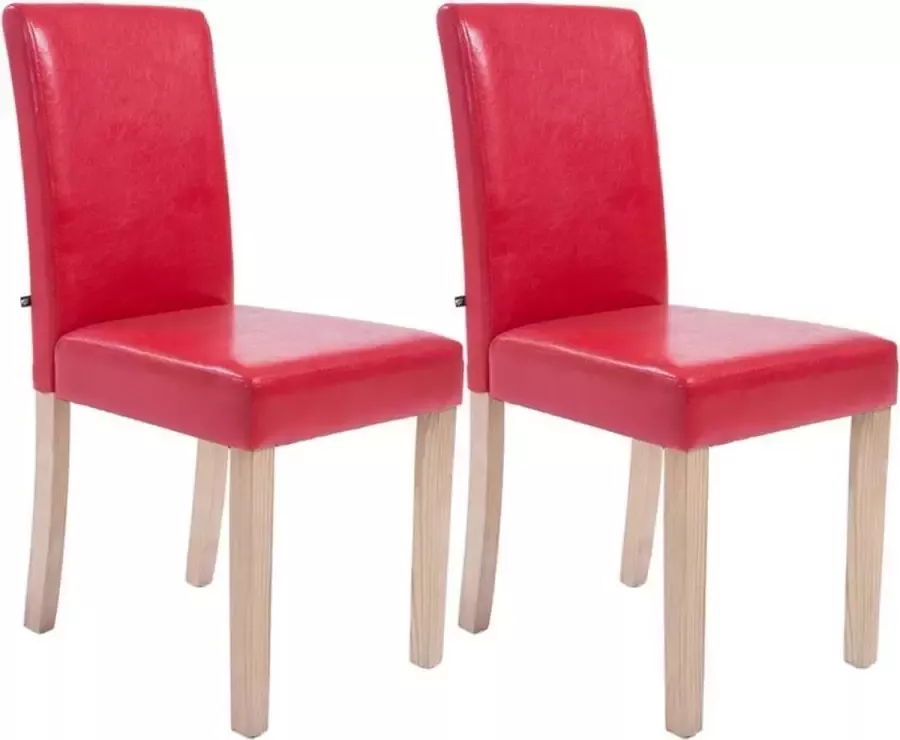 Clp Ina Set van 2 Eetkamerstoelen Zonder armleuning Hout Kunstleer rood natura