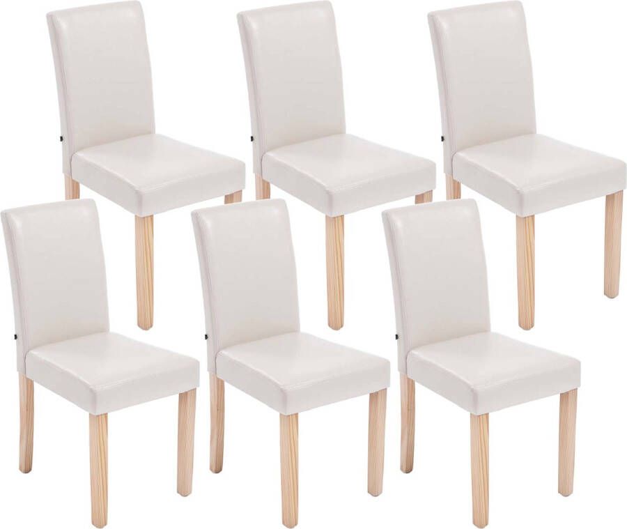 Clp Ina Set van 6 Eetkamerstoelen Zonder armleuning Hout Kunstleer creme natura