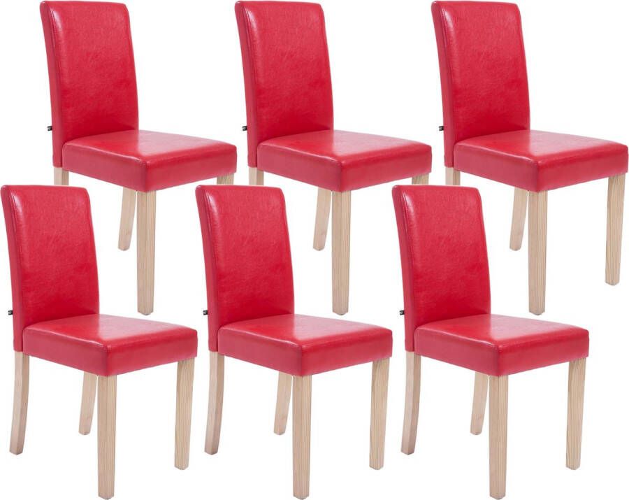 Clp Ina Set van 6 Eetkamerstoelen Zonder armleuning Hout Kunstleer rood natura