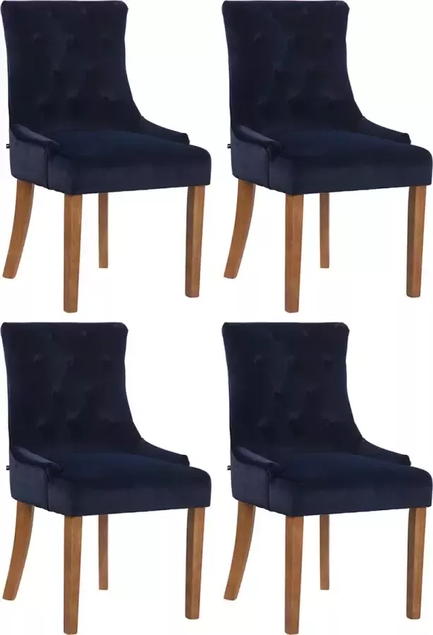 Clp Inverness Set van 4 eetkamerstoelen fluweel blauw antiek licht
