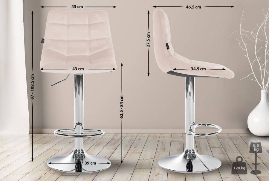 Clp Jerry Barkruk Zonder armleuning Met rugleuning Verstelbaar Fluweel Velvet beige chroom
