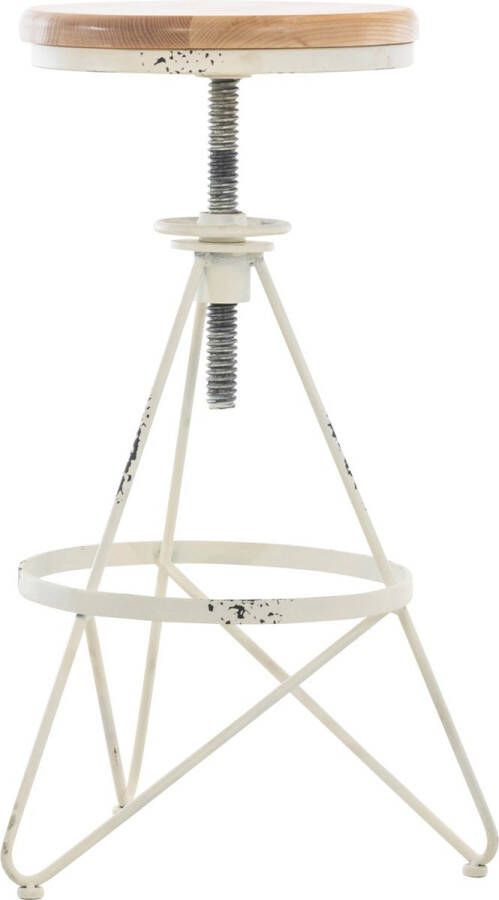 CLP Karla Barkruk Hout Industrieel design Verstelbare zithoogte 67-81 cm Met voetensteun Draaibare antiek wit antiek wit - Foto 2