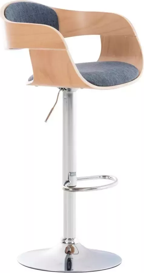 CLP Kingston Barkruk Met rugleuning Armleuning Voetsteun Stof natura blauw