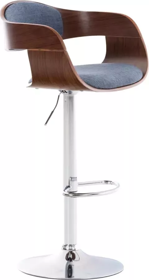 Clp Kingston Barkruk Met rugleuning Armleuning Voetsteun Stof walnoot blauw