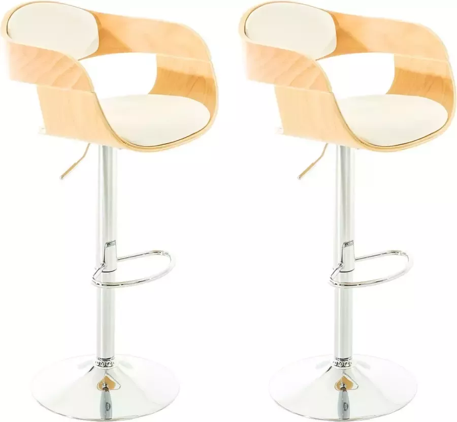 CLP Kingston Set van 2 barkrukken Met rugleuning Armleuning Voetsteun Kunstleer natura wit - Foto 1